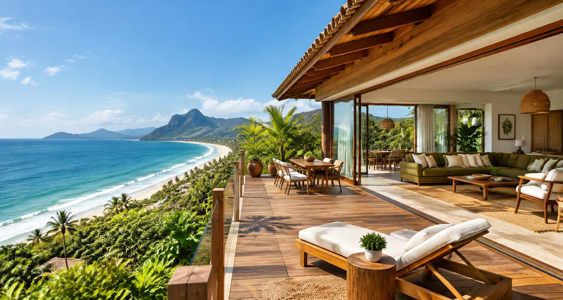 Casa de temporada com varanda e vista para o mar